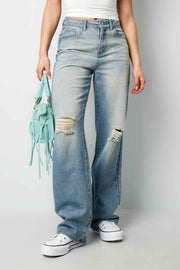 Ripped Straight Leg Jeans