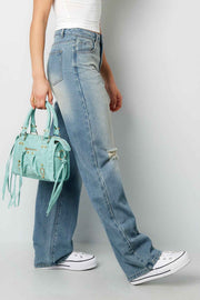 Ripped Straight Leg Jeans