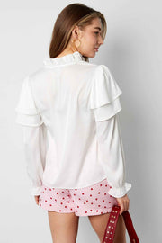 Polyester Vrouwen Lange Mouw Top Met Plooien V-Hals