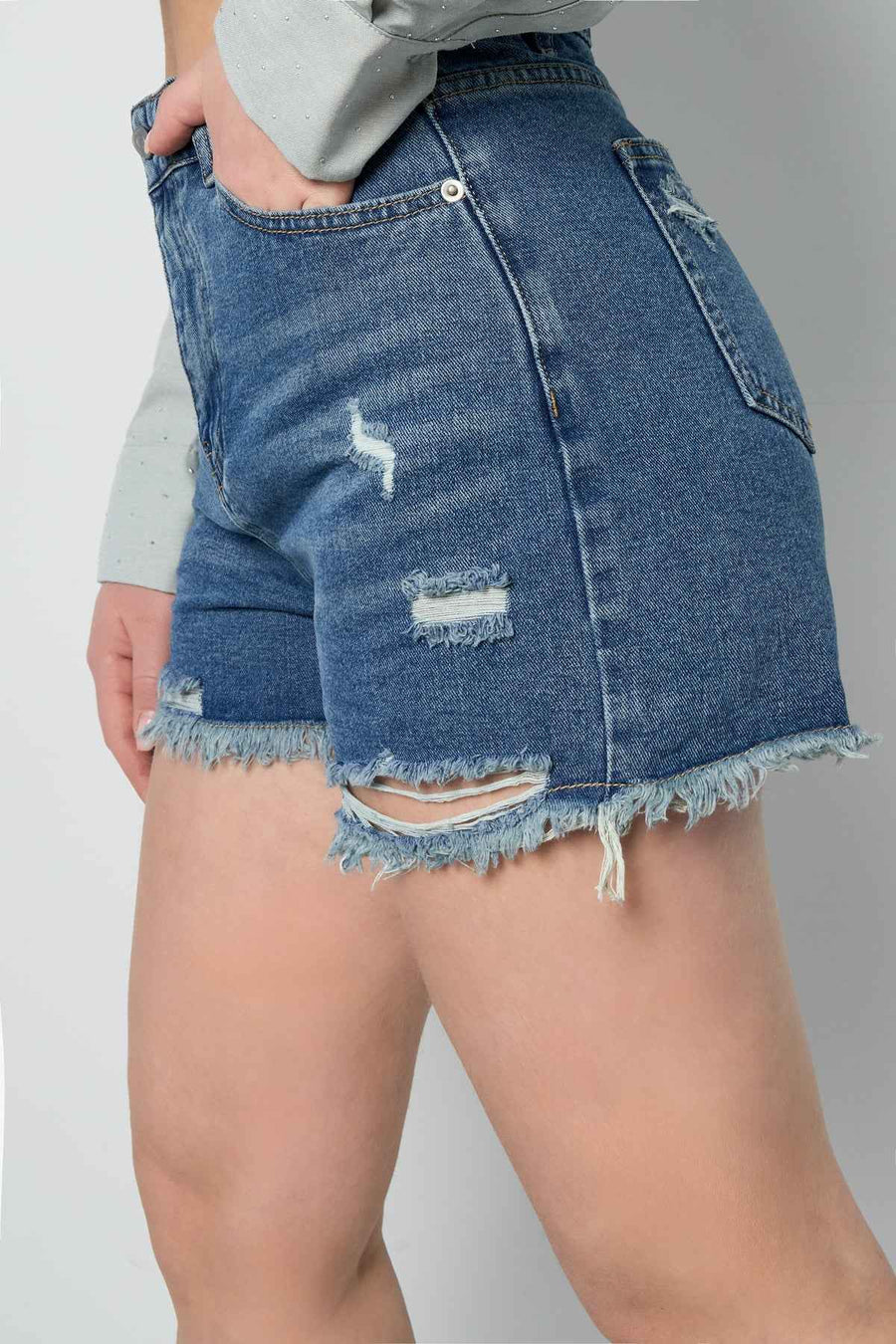 Denim Vrouwen High-Waisted Shorts Gescheurd Gerafelde Zoom