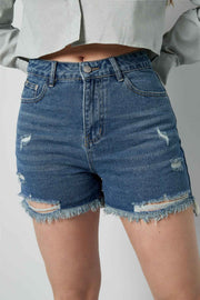 Denim Vrouwen High-Waisted Shorts Gescheurd Gerafelde Zoom