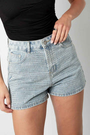Denim Vrouwen High Waist Shorts Gepunctueerd Ontwerp