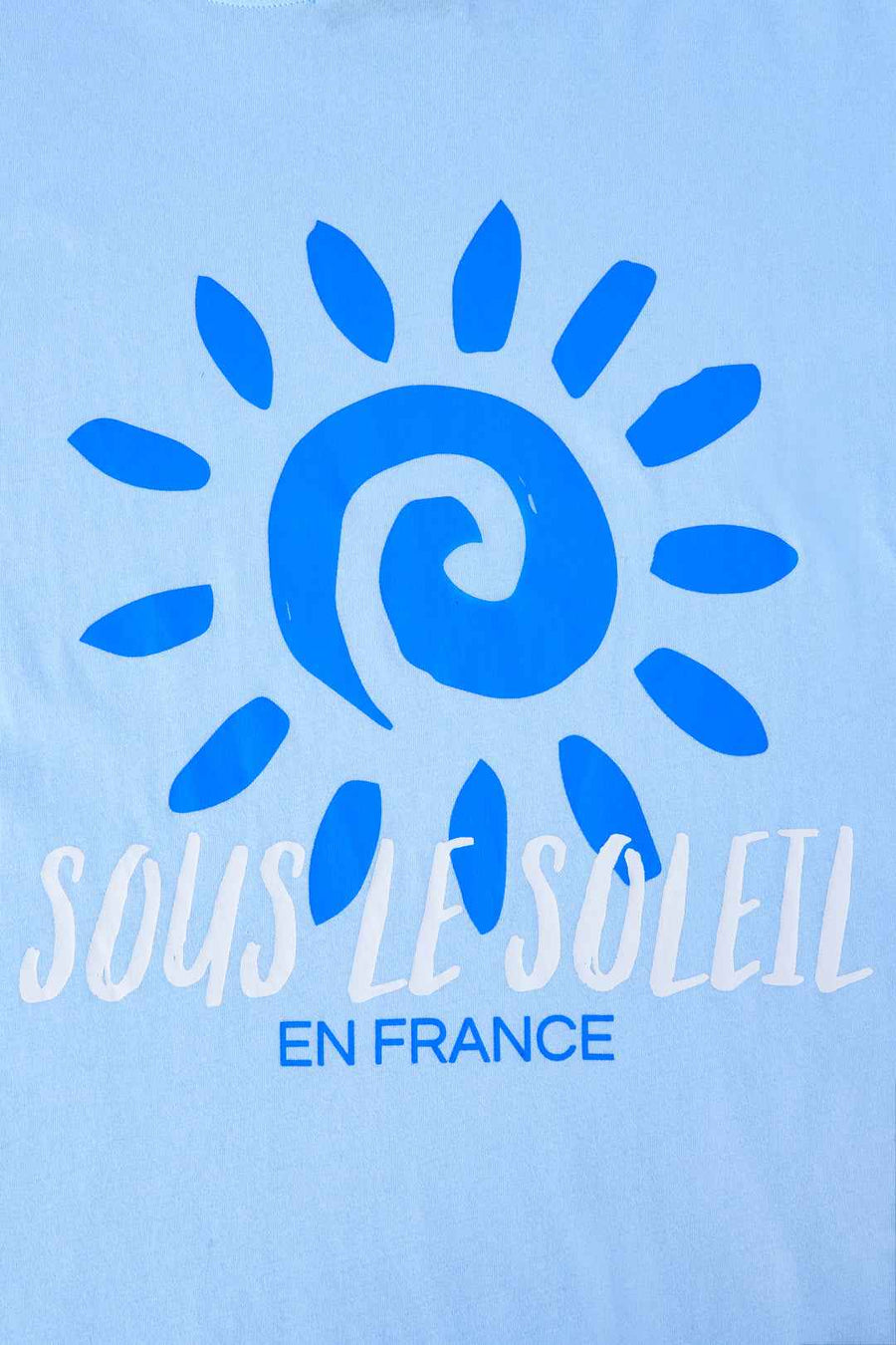Dames T-shirt “Sous Le Soleil” – Roze & Lichtblauw Katoen