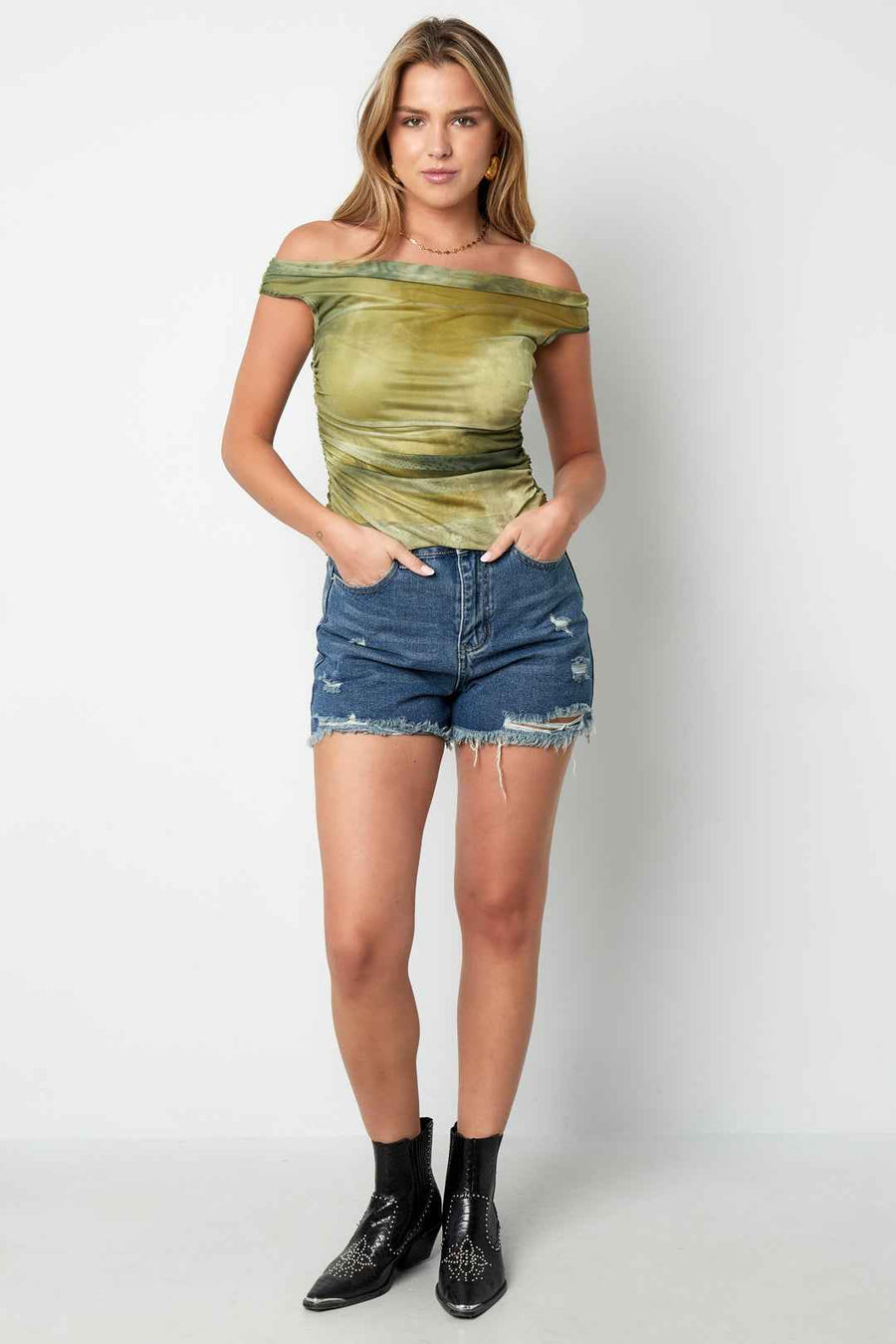 Denim Vrouwen High-Waisted Shorts Gescheurd Gerafelde Zoom